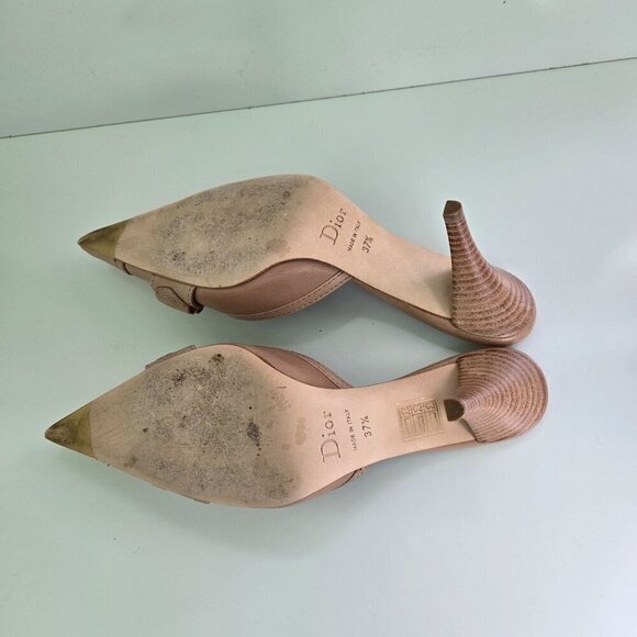 Dior Stunning Tan Leather Pointed Toe Logo Buckle Mules Size 37.5 - Picture 5 of 10